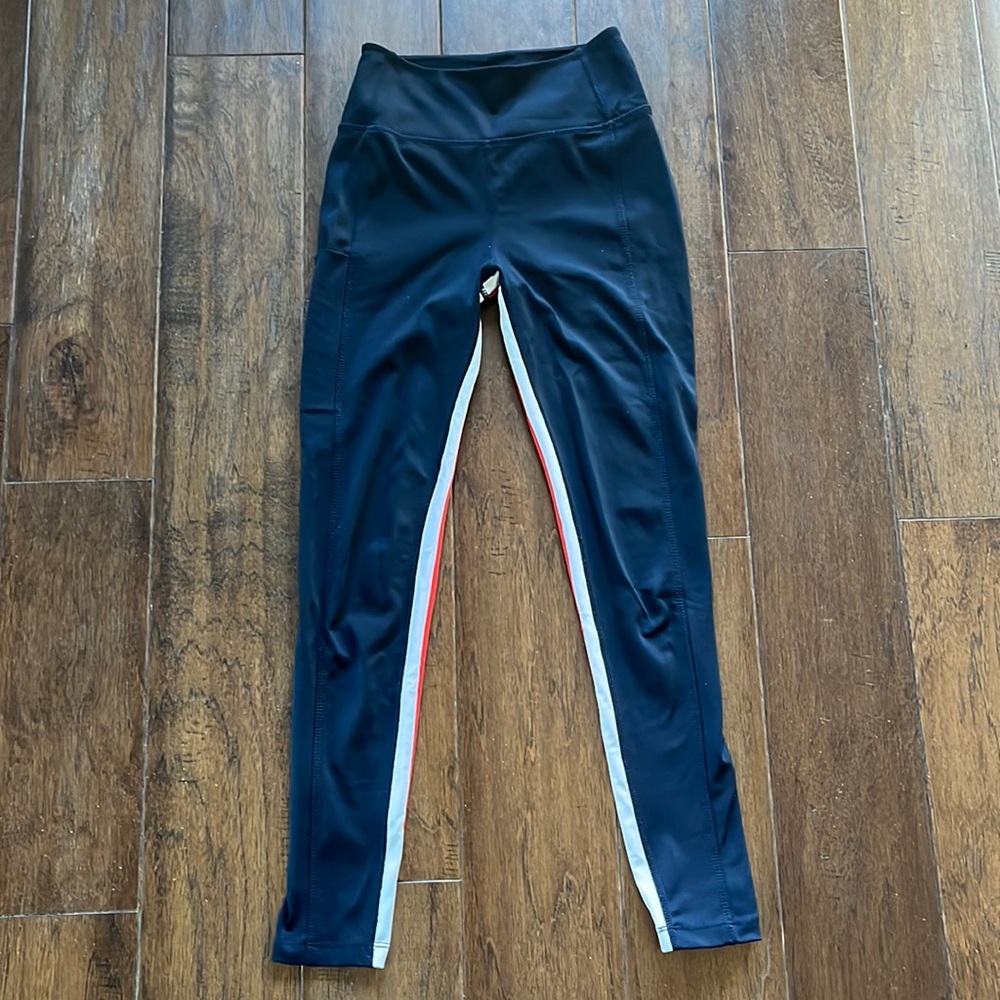 Navy Leggings with Red/White Stripe